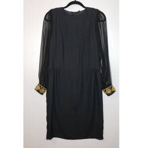 VTG Ursula Switzerland Petite Black Sheer Long Sleeve Gold Beaded Cocktail Dress